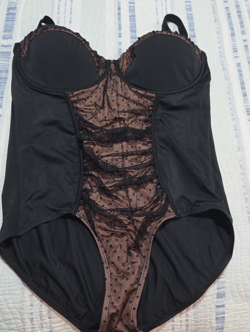 Black Lace Panel One-Piece Bodysuit